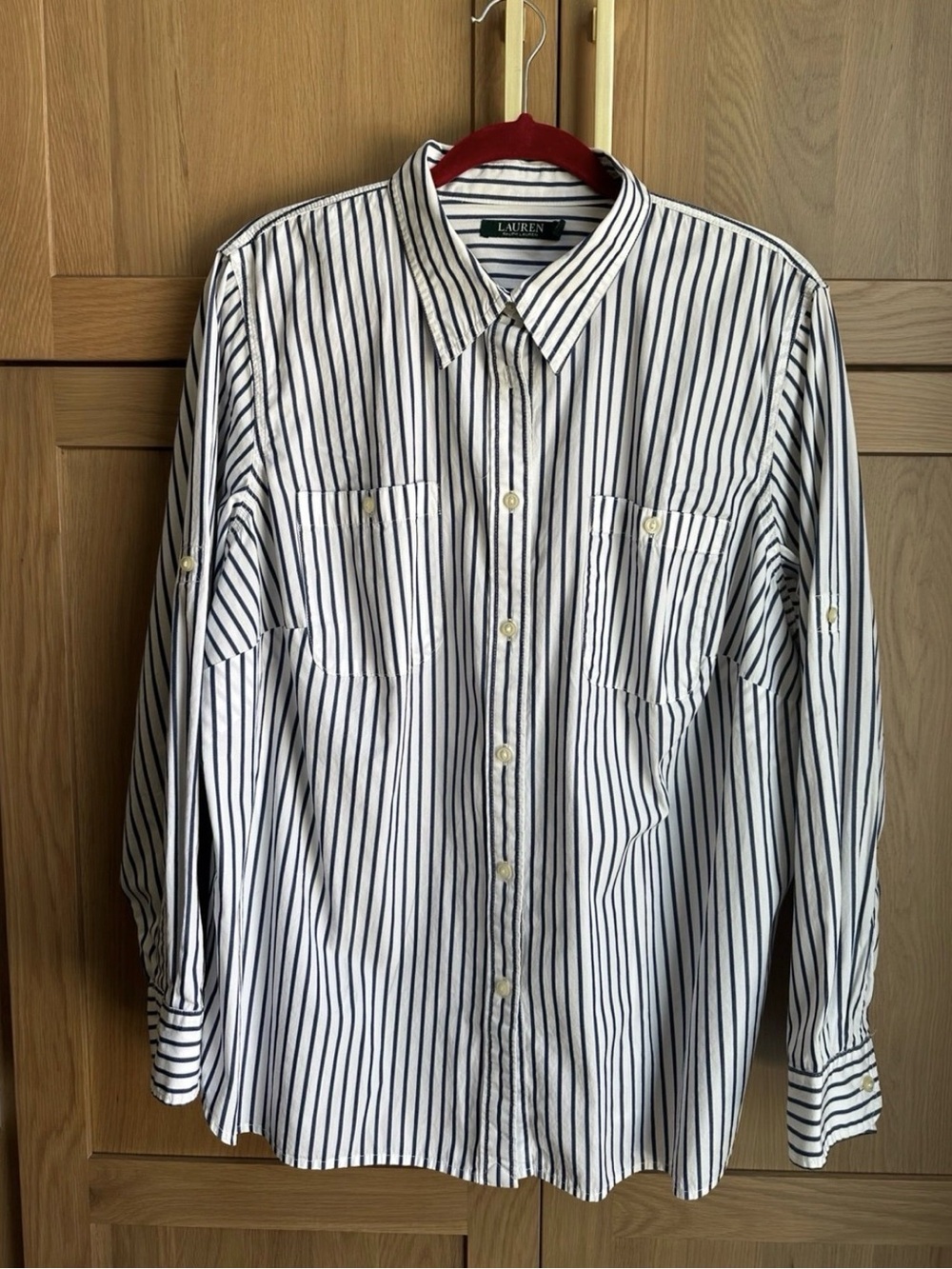 Ralph Lauren White Shirt with Navy Stripes